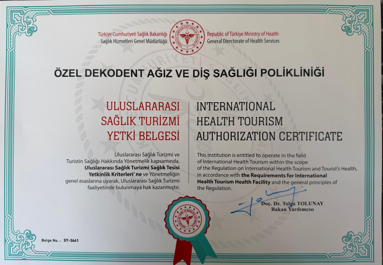 Uluslararası Sağlık Turizmi Yetki Belgesi